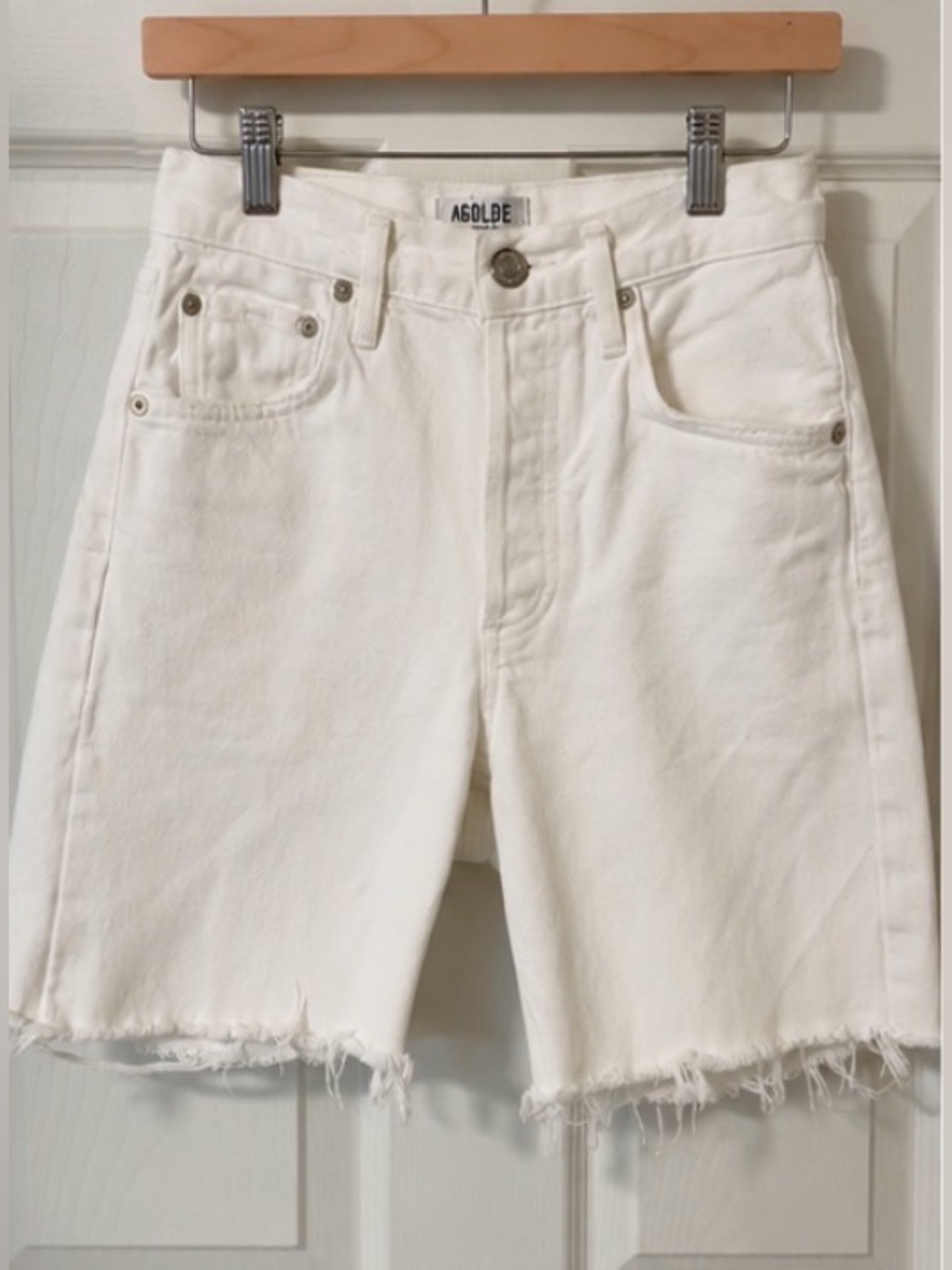 Agolde White High-Rise Raw Hem Denim Shorts